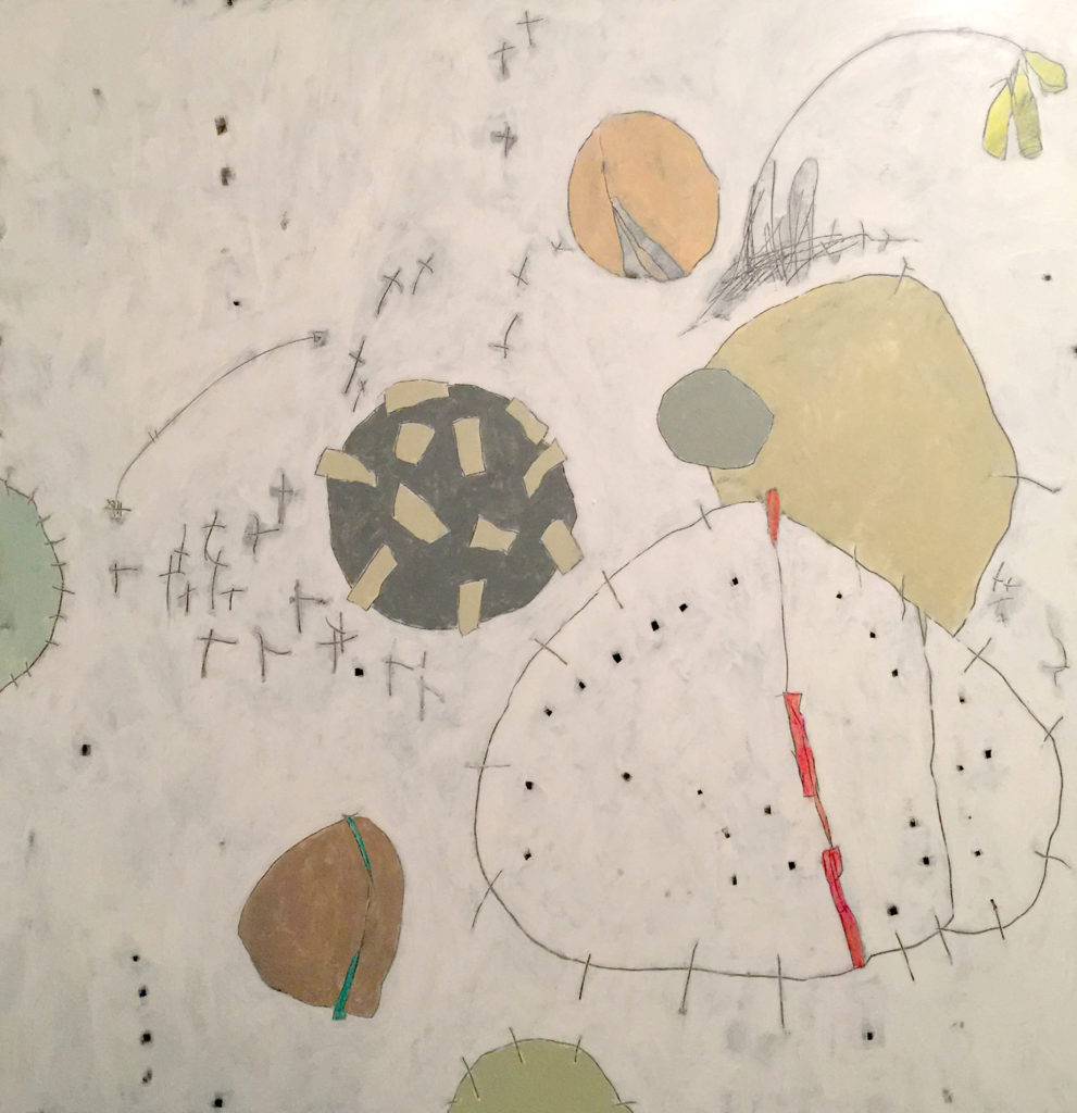Pebbles & Milkweed, 48 x 48, acrylic on canvas, 2017
