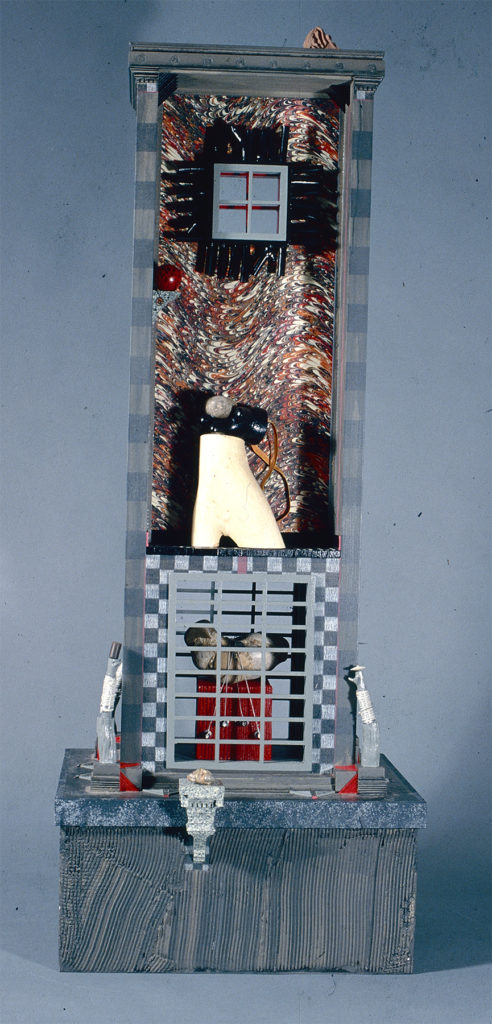 Between Gemini & Leo, side 1, 15 x 12.5 x 12.5, mixed media construction, 1988